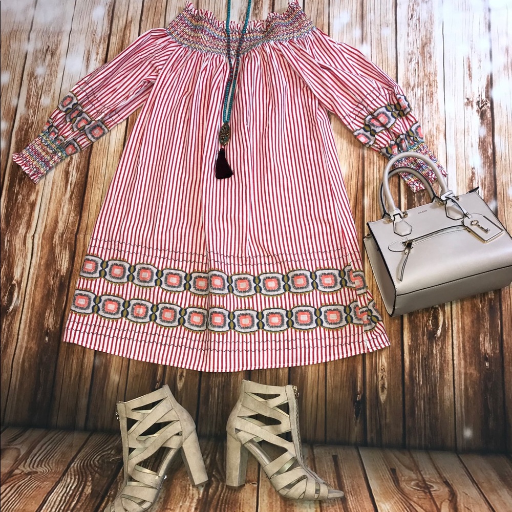 Beautiful Red Striped Strapless Dress